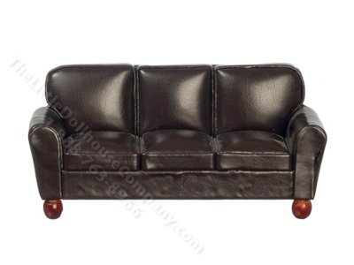 (image for) Miniature Brown Leather Sofa for Dollhouses
