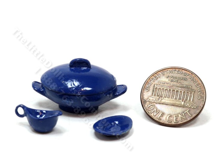 (image for) Miniature 4 Piece Serving Dish Set for Dollhouses - Dark Blue
