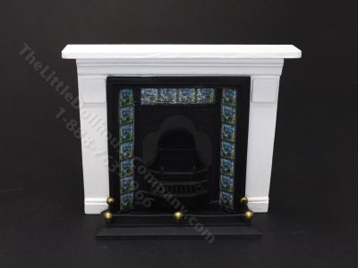 (image for) Miniature Coalbrookdale Tiled Fireplace and Fender Set for Dollhouses - Blue & Yellow