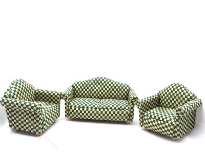 (image for) Miniature As-Is Green/White Check Living Room Set, 3pc
