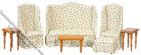 (image for) Miniature 7pc Floral Fabric Living Room Set for Dollhouses
