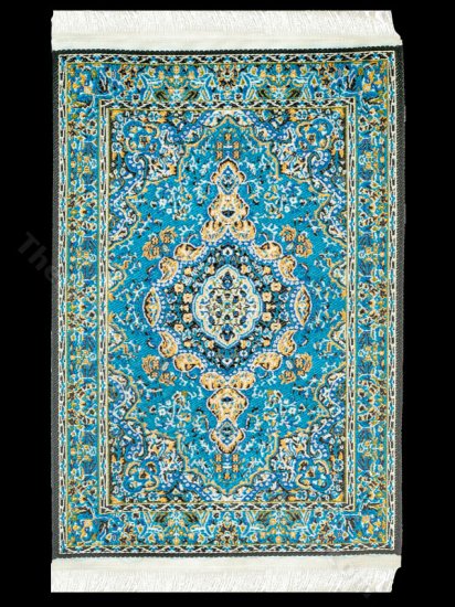 (image for) Dollhouse Scale Model Turkish Carpet - Blue and Yellow