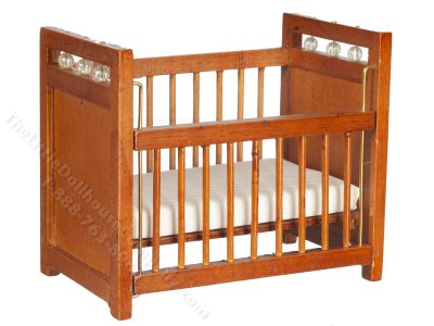 (image for) Miniature Baby Crib for Dollhouses - Walnut