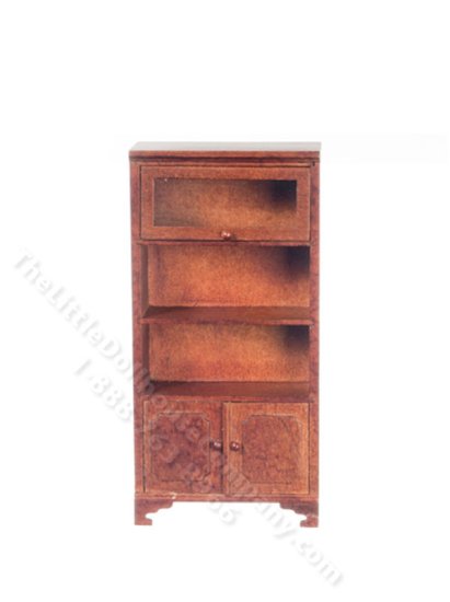 (image for) Miniature Walnut Bookcase w/ Glass Door for Dollhouses