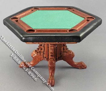 (image for) Miniature Walnut Finish Poker Table for Dollhouses