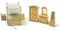 (image for) Miniature Oak 1/2" Scale 7 Piece Bedroom Set for Dollhouses