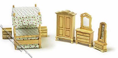 (image for) Miniature Oak 1/2" Scale 7 Piece Bedroom Set for Dollhouses