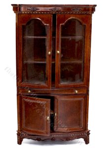 (image for) Miniature Mahogany Corner China Cabinet for Dollhouses