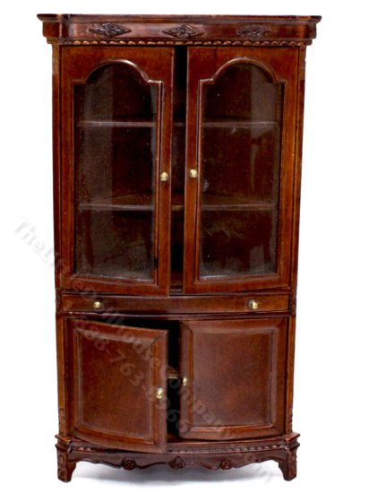 (image for) Miniature Mahogany Corner China Cabinet for Dollhouses