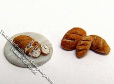 (image for) Dollhouse Scale Model 1:48 Loaf on Board w/3 Loaves