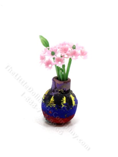 (image for) Miniature Clay Vase of Flowers for Dollhouses