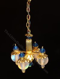(image for) 1:48 Scale Miniature 3V Four Arm Downward Globe Chandelier for Dollhouses - Blue