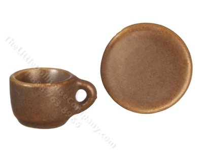 (image for) Miniature Ceramic White Brown Cup and Saucer