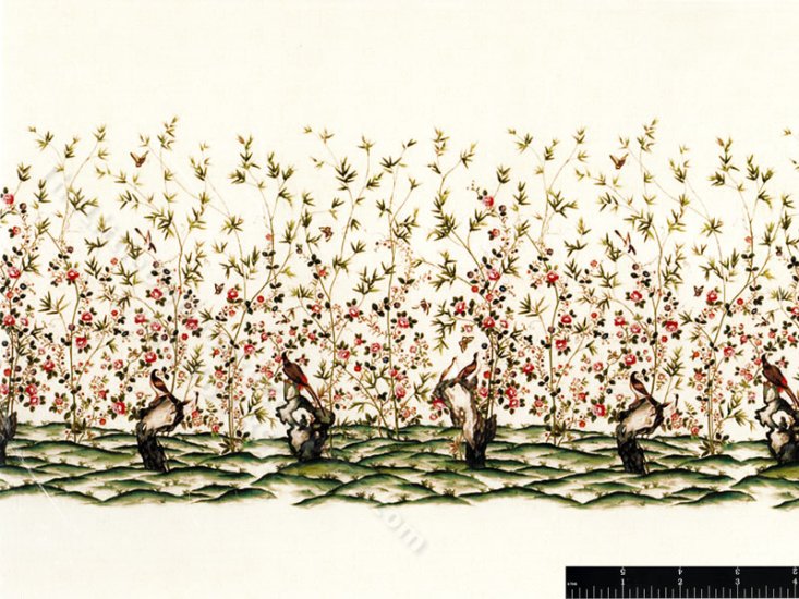 (image for) Birds on Plants, Off-White Background Miniature Dollhouse Wallpaper