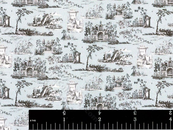 (image for) Blue Oriental Toile Pattern Miniature Wallpaper for Dollhouses