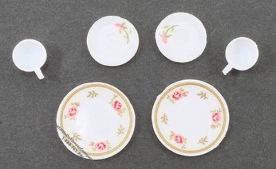 (image for) Miniature Pink Decorated Dishes For Dollhouses