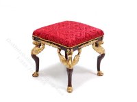 (image for) Miniature Mahogany and Red Empire Foot Stool for Dollhouses