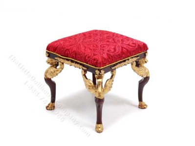 (image for) Miniature Mahogany and Red Empire Foot Stool for Dollhouses