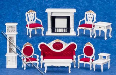 (image for) Miniature White with Red Fabric Ten Piece Living Room Set