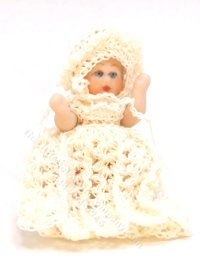 (image for) Miniature Baby Girl in White Crochet Dress by Joy Parker