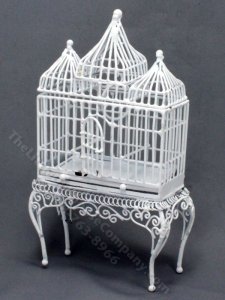(image for) As-Is Dollhouse Scale Model Bird Cage - White Metal