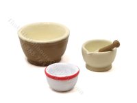 (image for) Miniature 4 Piece Mixing Bowl and Mortar Pestle Set for Dollhouses