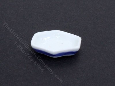 (image for) Miniature Large Hexagonal Ceramic Plate with Blue Edge