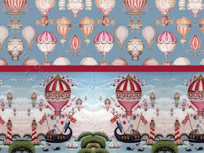 (image for) 1/2 Scale Hot Air Balloon with Boarder Wallpaper for Dollhouses