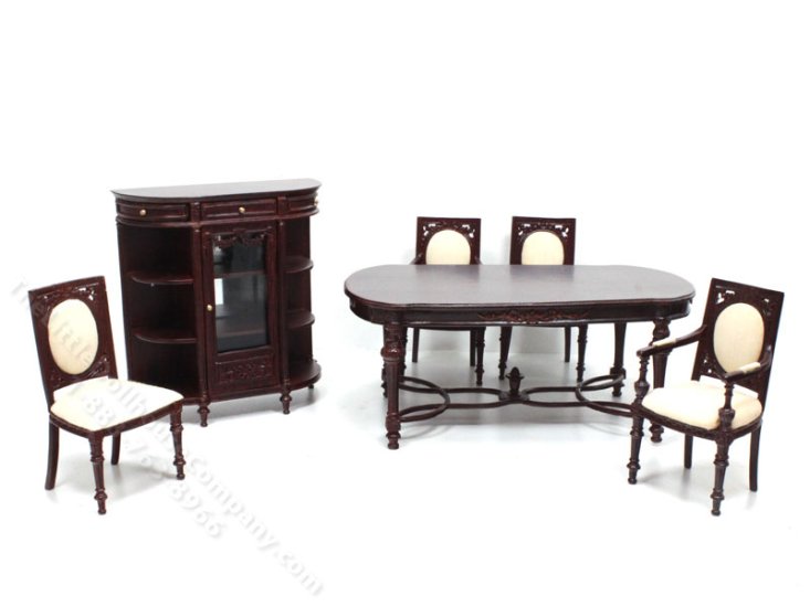 (image for) Miniature Mahogany Six Piece Dining Room Set for Dollhouses