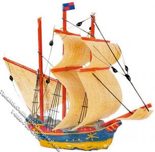 (image for) Miniature Blue & Yellow Galleon Ship Model for Dollhouses