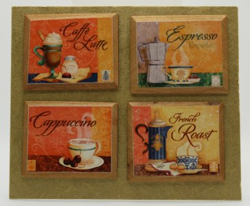(image for) Four Miniature Print Pictures with Coffee Theme