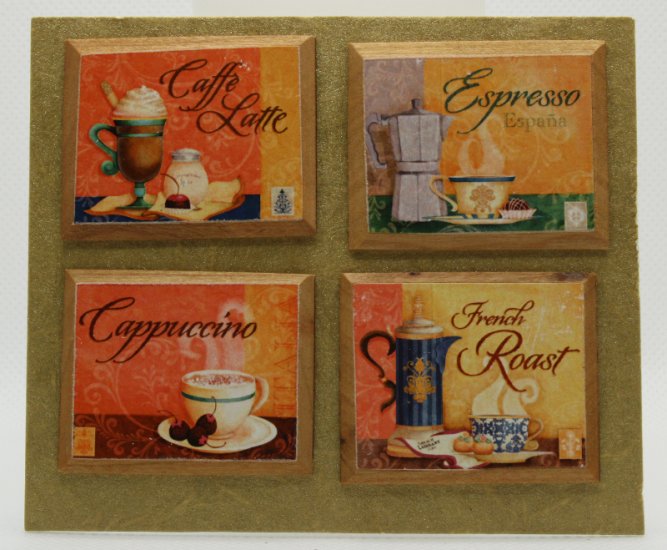 (image for) Four Miniature Print Pictures with Coffee Theme