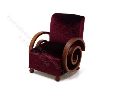 (image for) Miniature Art Deco Red Arm Chair for Dollhouses