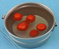 (image for) Miniature Metal Tub of Apples Soaking in Water for Dollhouses