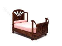 (image for) Miniature Walnut Art Nouveau Bed W/Pink Mattress