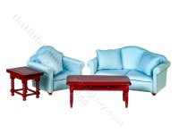 (image for) Miniature 4pc Blue Living Room Set for Dollhouses