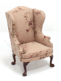 (image for) Miniature Pink Floral Wingback Armchair