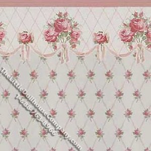 (image for) Salmon Floral Diamond Pattern Miniature Wallpaper for Dollhouses
