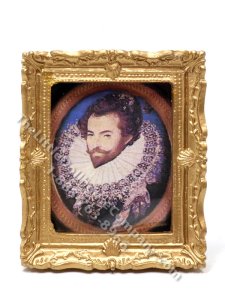 (image for) Miniature Framed Portrait Print of "Sir Walter Raleigh" by Nicholas Hilliard for Dollhouses