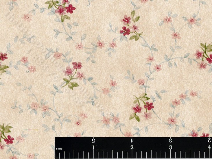 (image for) Blue Vines and Pink Flowers Miniature Wallpaper for Dollhouses