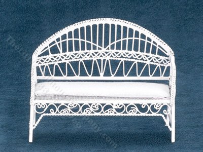 (image for) Miniature White Wire Patio Bench for Dollhouses