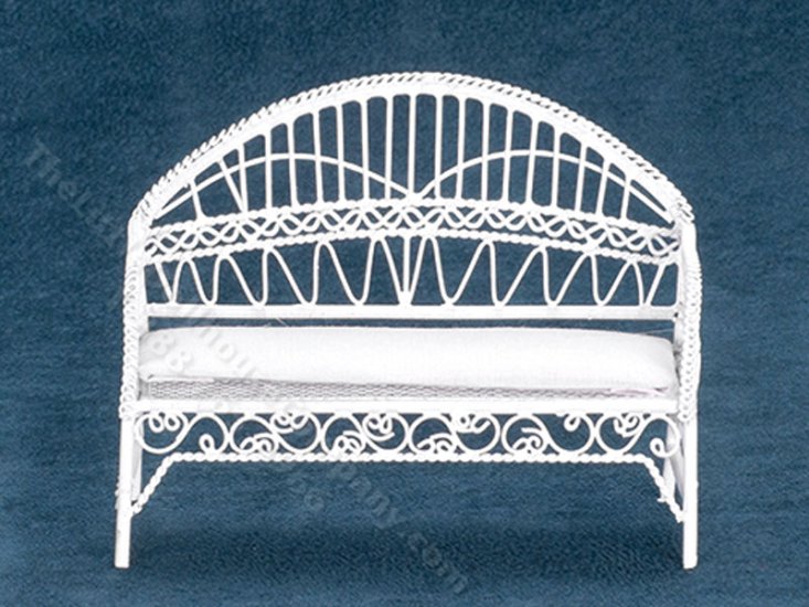 (image for) Miniature White Wire Patio Bench for Dollhouses