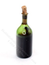 (image for) Miniature Green Glass Bottle Filled with Wine for Dollhouses