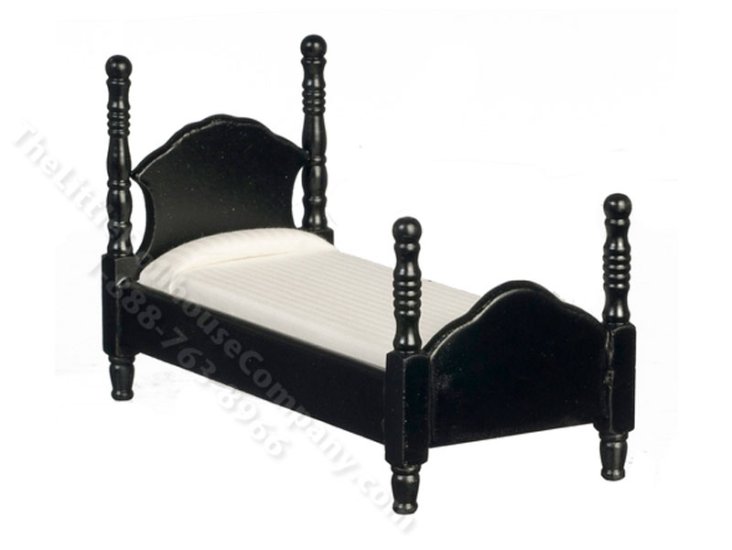 (image for) Miniature Black Twin Bed with White Bedding
