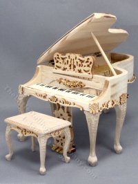(image for) Miniature Unfinished Piano and Bench for Dollhouses