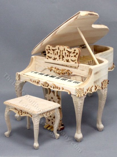 (image for) Miniature Unfinished Piano and Bench for Dollhouses
