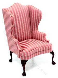 (image for) Miniature Pink Striped Wingback Chair for Dollhouses