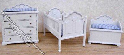 (image for) Miniature White Nursery Set with Blue Covers for Dollhouses