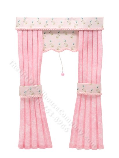 (image for) Miniature Pink Peter Rabbit Nursery Curtains with Mock Blinds by Jane Timms for Dollhouses