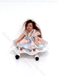 (image for) Miniature Little Girl Doll in Fun Pattern Dress
